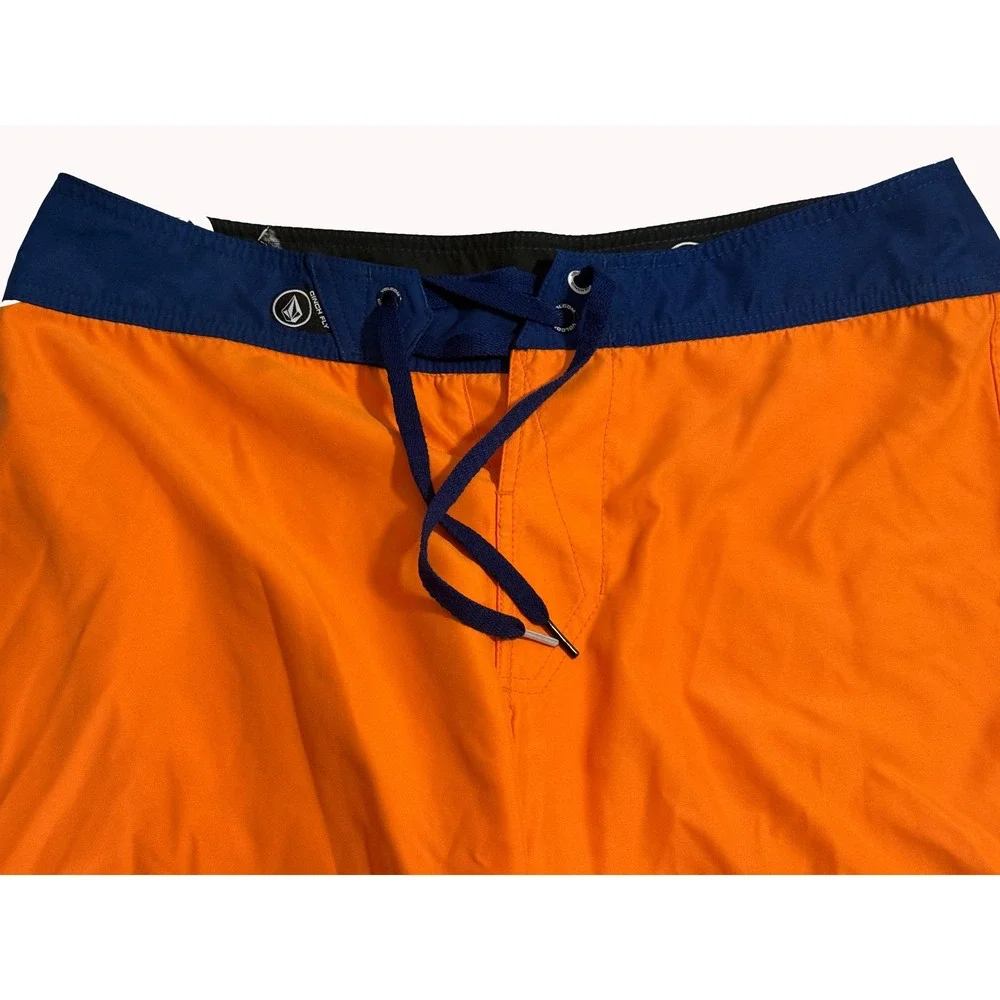 Volcom Board Shorts Mens 32 Orange Navy Blue Cinch Fly Swim Trunks A0811329
